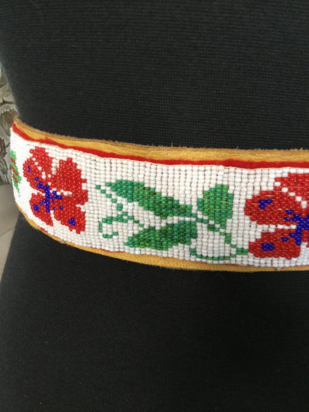 Brown leather floral beading belt