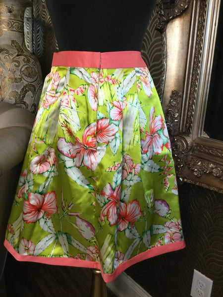 Maria Zai lime green pink floral skirt
