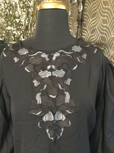 Starling Reine black embroidered leaf top