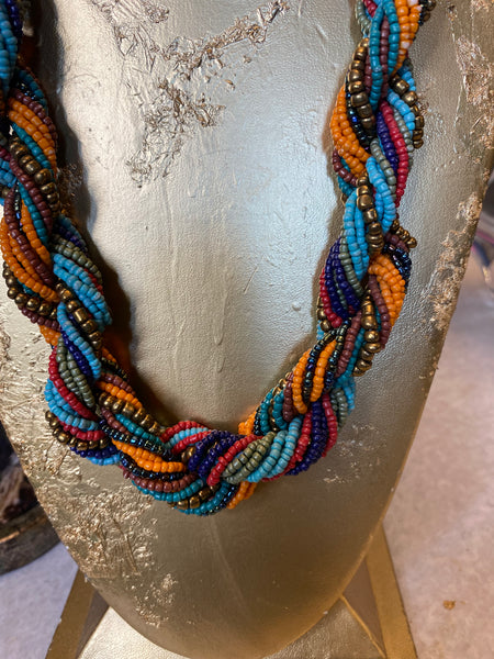Braided multi beaded rope necklace
