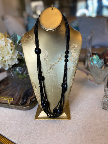Black onyx string beaded necklace