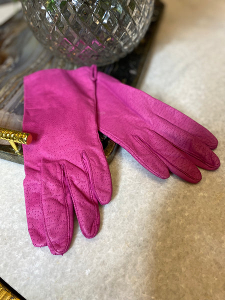 pink laser cut leather gloves