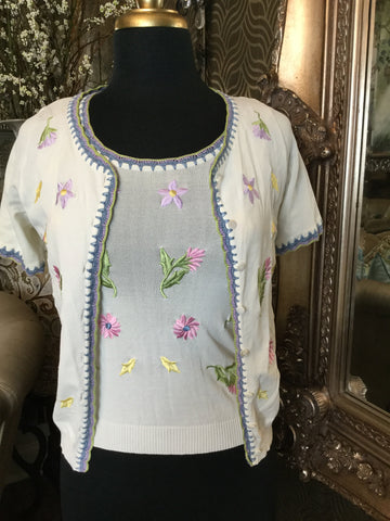Vintage cream embroidered jacket top