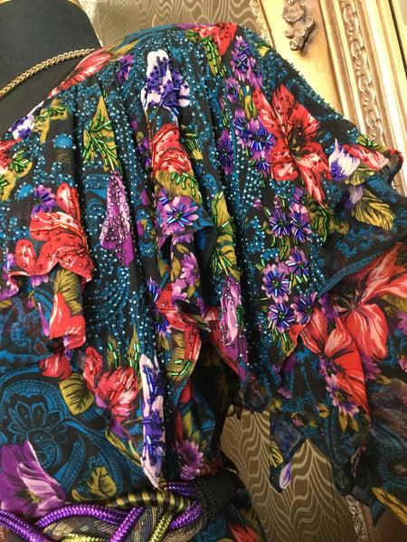 Vintage floral multi print beaded dress
