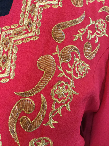 Vintage red gold embroidered jacket dress
