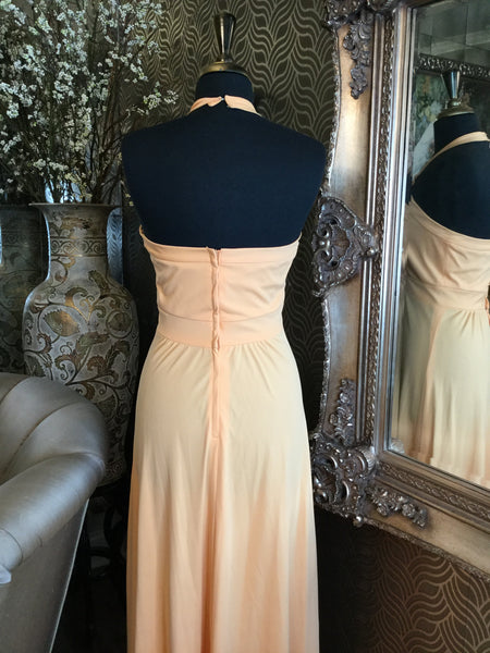 Vintage peach halter sheer shoulder cover dress