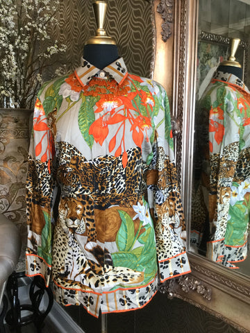Vintage  silk multi leopards print floral top