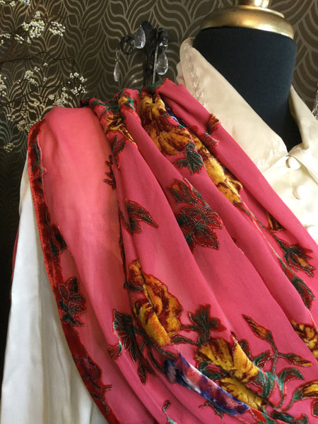 Vintage Silk velvet floral multi print Scarf