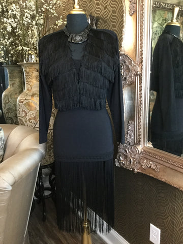 Vintage black taseel jacket dress