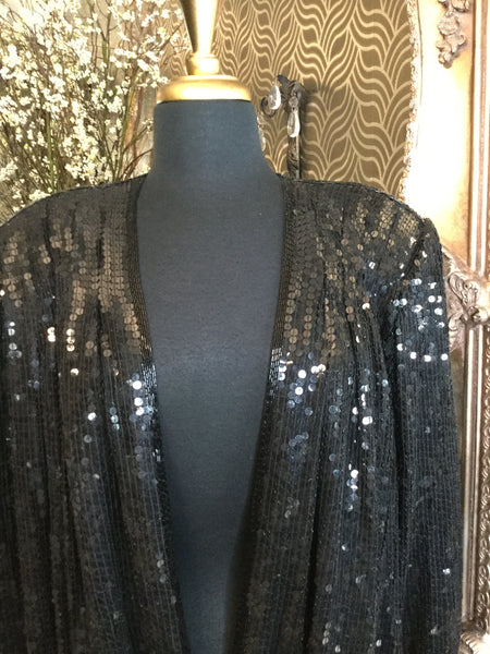 Vintage black sequin silk jacket