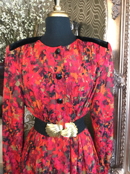 Vintage  red floral black shoulder dress