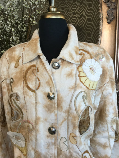 Vintage  cream multi print embroidered jacket