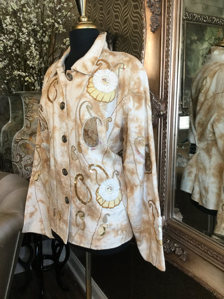 Vintage  cream multi print embroidered jacket