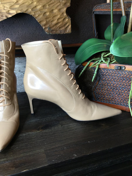 Tan lace up leather ankle boots