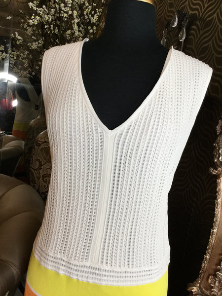 Knit white multi fringe print dress