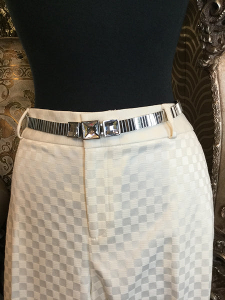 Ivory embossed pattern print pants