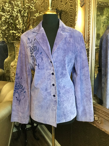 Vintage purple suede laser cut floral jacket