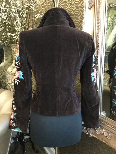 Vintage brown velvet embroidery floral jacket