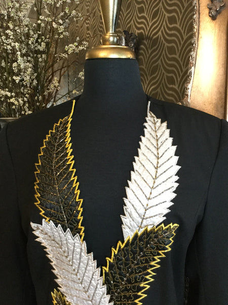 Vintage black gold white leaf lapel jacket