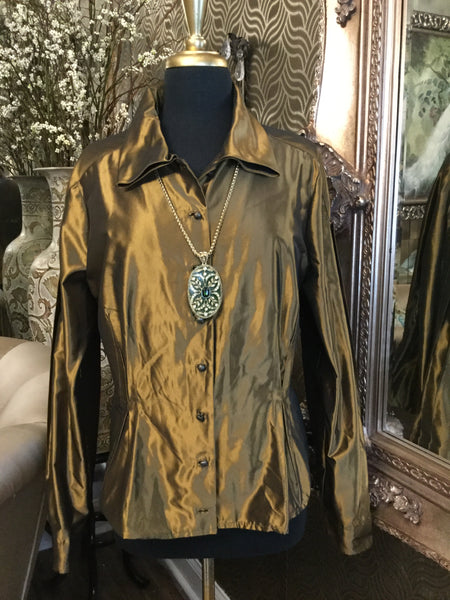 Vintage metallic gold pleaded sleeve top