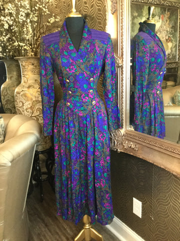 Vintage purple floral multi print dress
