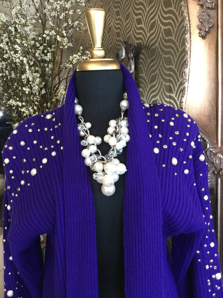 Vintage purple gold white studded long knit duster