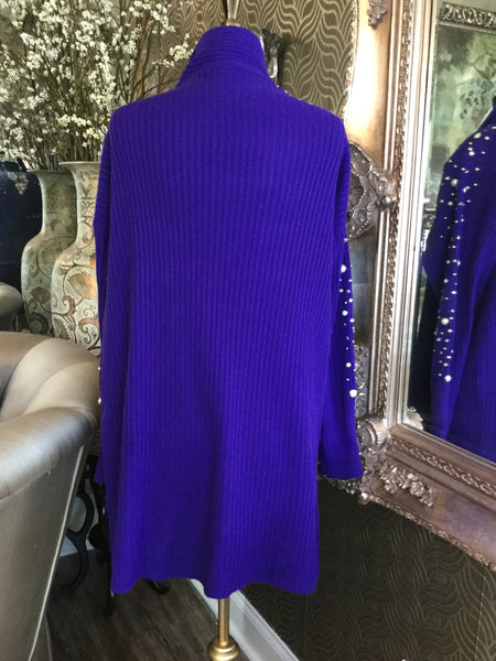 Vintage purple gold white studded long knit duster