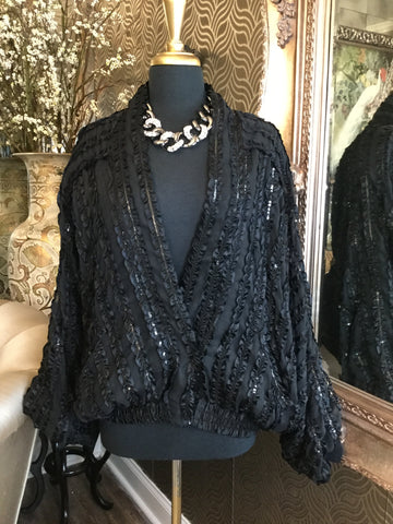 Vintage Beautiful black sequin ruffle jacket