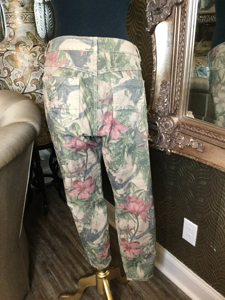 Cream floral reverseable pants