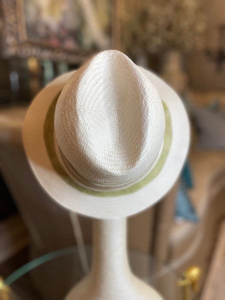 Off white pained green trim hat