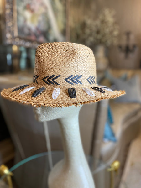 Embroidered frayed edge panama hat