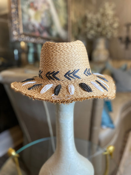 Embroidered frayed edge panama hat