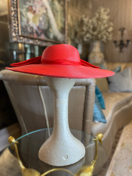 Vintage red wide bram bow hat