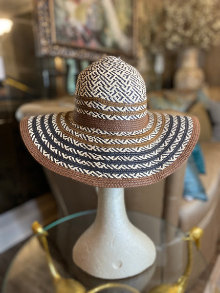 Brown multi strip paper straw hat