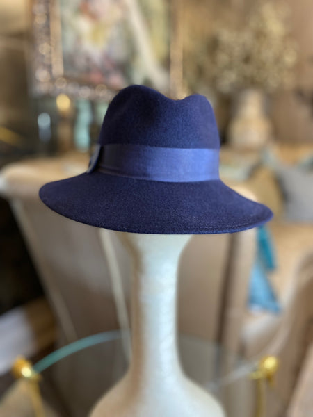 Vintage blue felt brim fedora wool hat