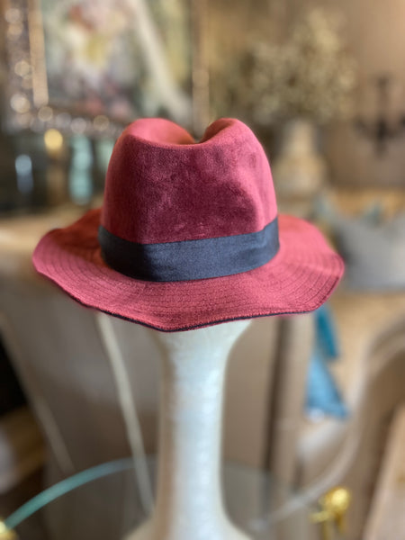 Burgundy velvet fedora hat