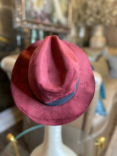 Burgundy velvet fedora hat