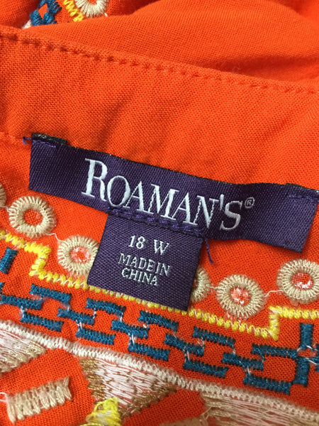 Roaman's orange multi embroidered print top