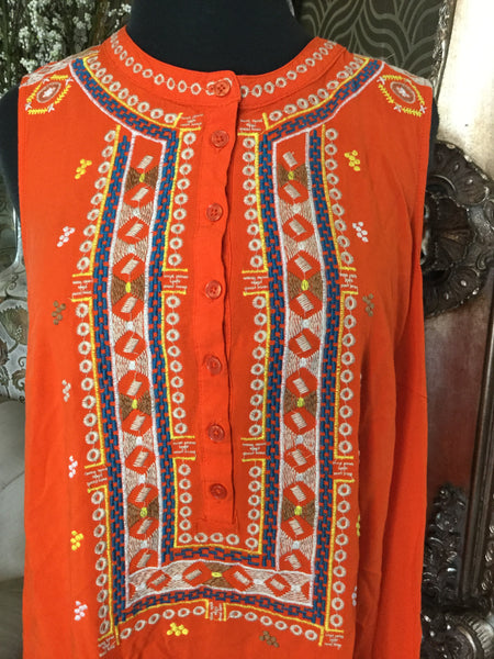 Roaman's orange multi embroidered print top
