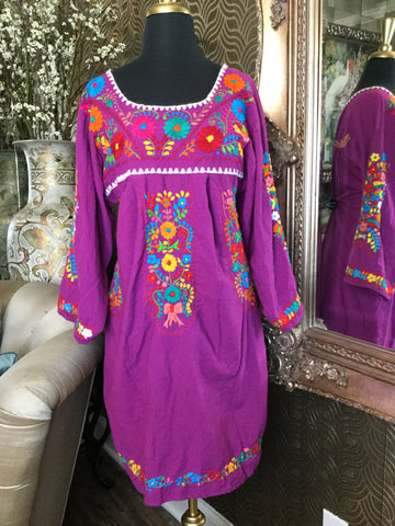 Purple multi floral embroidered dress