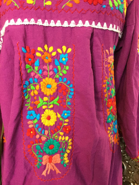 Purple multi floral embroidered dress