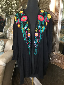 Umgee black multi embroidered floral duster
