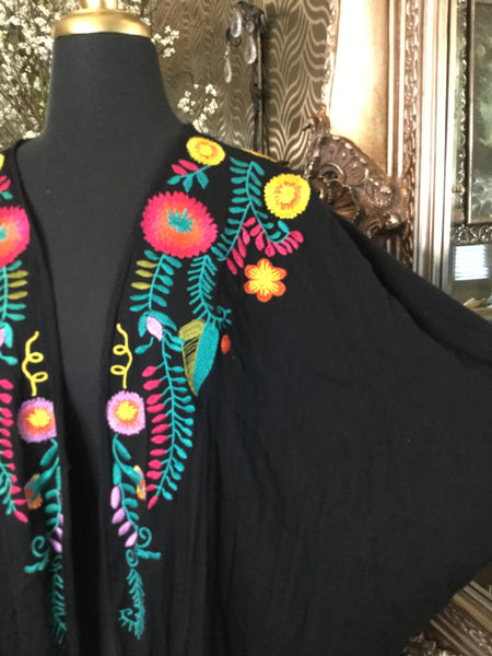 Umgee black multi embroidered floral duster