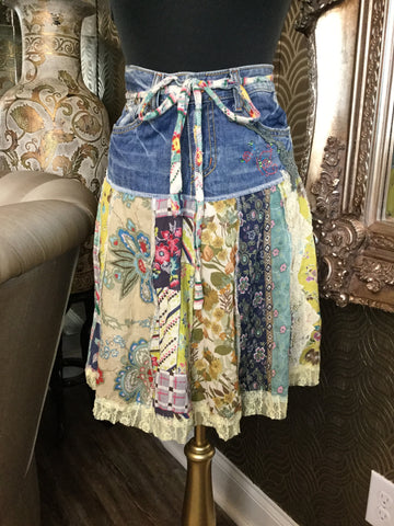 Blue jean multi floral beaded skirt