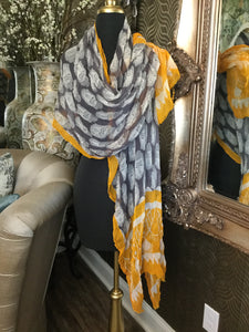 Gray Buddha head orange print scarf
