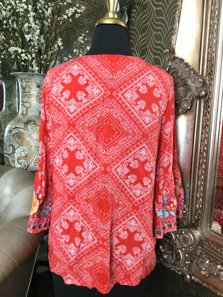 Savanna Jane red multi embroidered top