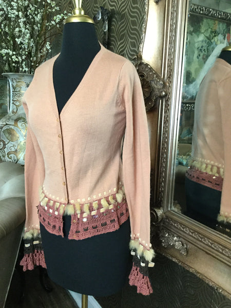 Buffalo pink crochet trim sleeve jacket