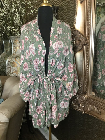 Love green pink floral duster