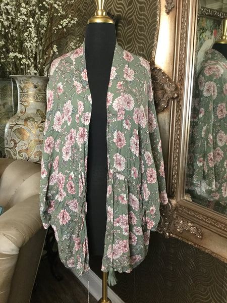 Love green pink floral duster