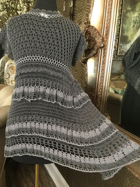 Boston Proper gray crochet duster